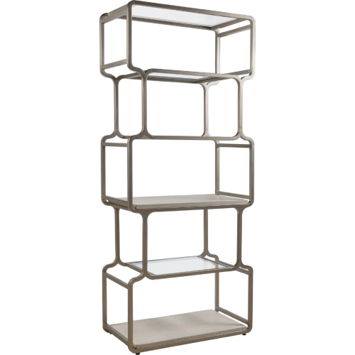 Proviso Etagere Bookcase in Champagne Silver leaf, Travertine & Glass
