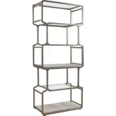Proviso Etagere Bookcase in Champagne Silver leaf, Travertine & Glass