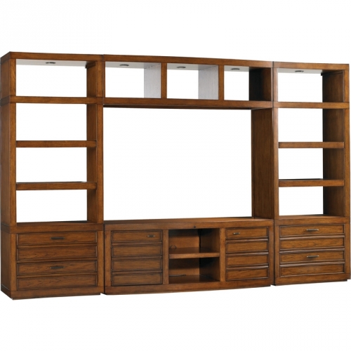 Longboat Key Plantation Bay 60" TV Stand Console & Bridge with 2 Bookcases in Sundrenched Sienna