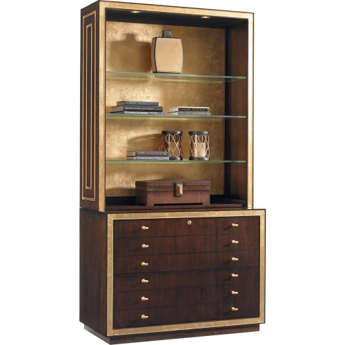 Beverly Palms File Chest with Hutch in Walnut with Gold Accents