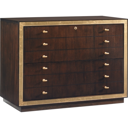 Beverly Palms File Chest in Walnut with Gold Accents