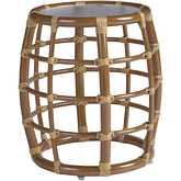 Sandpiper Bay Outdoor Accent End Table in Wood Look Metal & Wavy Glass