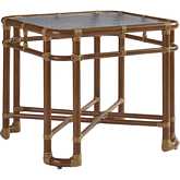 Sandpiper Bay Outdoor Square End Table in Wood Look Metal & Wavy Glass