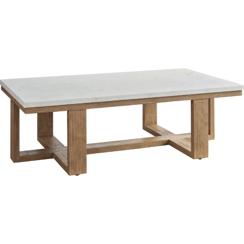 Isle of Palms Outdoor 54" Cocktail Coffee Table in White Stone & Teak
