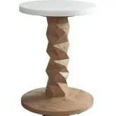 Isle of Palms Outdoor 16" Round Accent End Table in White Stone & Teak