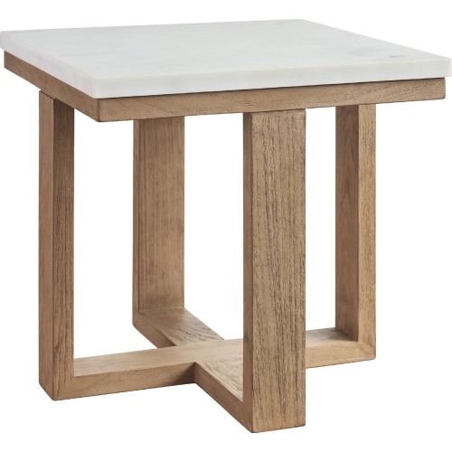 Isle of Palms Outdoor Square End Table in White Stone & Teak