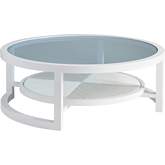 Ocean Breeze Promenade Outdoor Round Coffee Table in White & Blue Glass