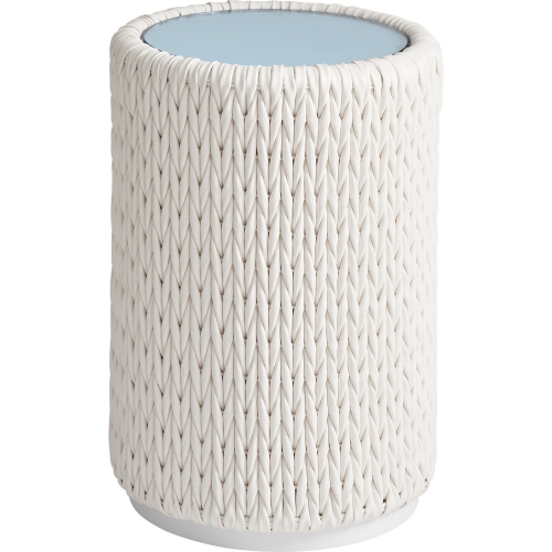 Ocean Breeze Promenade Outdoor Side Table in Pearl White & Glass
