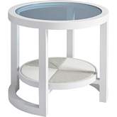 Ocean Breeze Promenade Outdoor Round End Table in White & Blue Glass