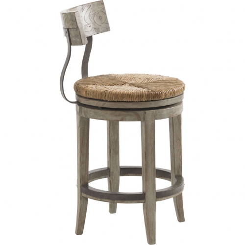 Dalton Counter Stool in Driftwood Finish, Metal & Rush
