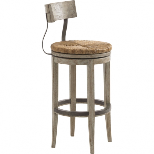 Dalton Bar Stool in Driftwood Finish, Metal & Rush