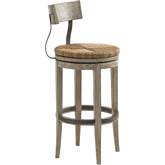 Dalton Bar Stool in Driftwood Finish, Metal & Rush