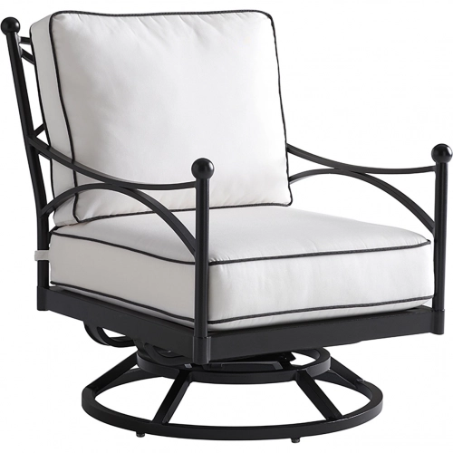Pavlova Outdoor Swivel Lounge Accent Chair in Canvas Color Sunbrella Fabric & Graphite Metal