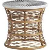 Key Largo Outdoor 24" Round End Table in Teak Look Aluminum & Reinforced Concrete