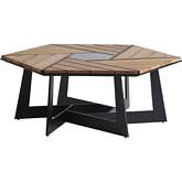 South Beach Outdoor Hexagonal Cocktail Table in Gray Stone, Teak & Aluminum