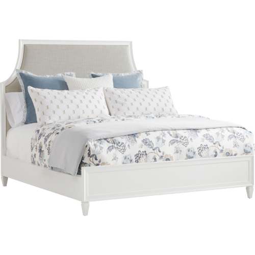 Inverness CA King Bed in Winter Wheat Fabric & White Wood