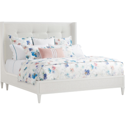 Arlington CA King Platform Bed in Tufted White Chenille Fabric