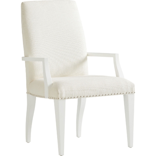 Darien Dining Arm Chair in White Fabric & White Wood (Set of 2)