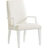 Darien Dining Arm Chair in White Fabric & White Wood (Set of 2)
