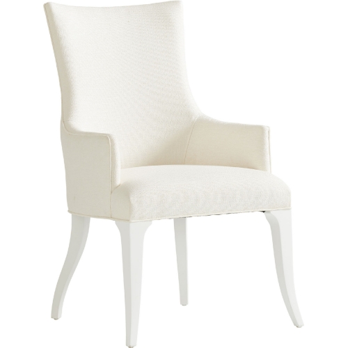 Geneva Dining Arm Chair in White Fabric & White Wood (Set of 2)