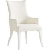 Geneva Dining Arm Chair in White Fabric & White Wood (Set of 2)