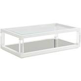 Riverdale Cocktail Table in White, Tempered Glass & Mirror
