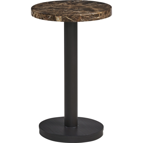 Kampala Round Side Table in Honed Dark Emperador Marble & Metal