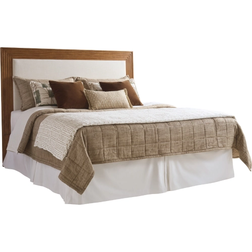 Pendry California King Headboard in Wood & Sailview Parchment Linen Weave Fabric