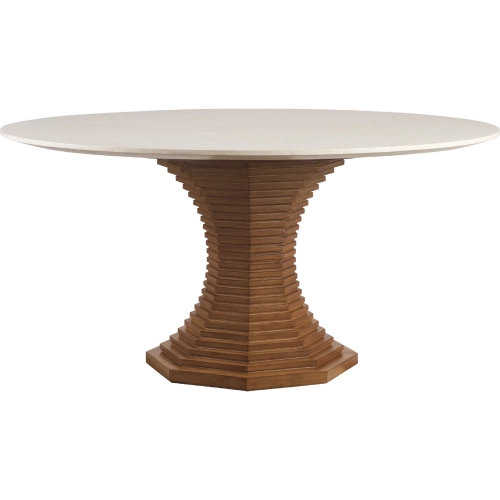 Cabrillo 60" Round Dining Table in Waterfall Wood & Anticato Marble