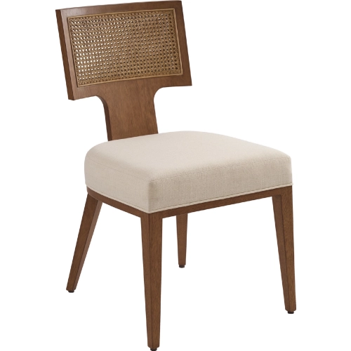Serrano Dining Side Chair in Wood, Cane & Sailview Linen Weave Fabric