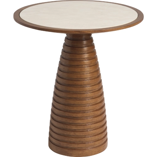 Ortega Round Accent End Table in Wood & Anticato Marble