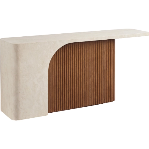 Seabourne Asymmetrical Console Table in Wood & Anticato Marble
