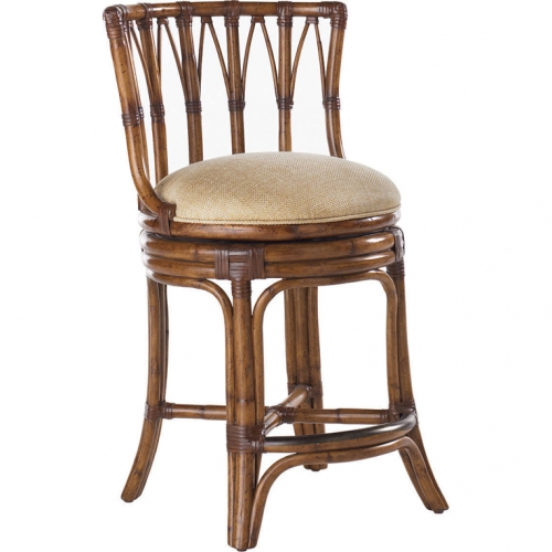 South Beach Swivel Counter Stool in Bent Rattan & Gold Sand Fabric
