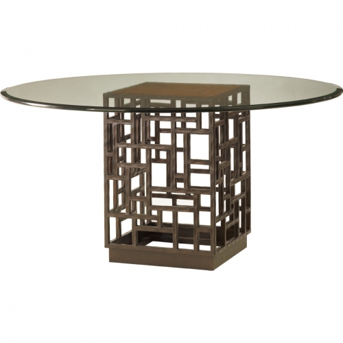 South Seas Dining Table in Distressed Metal & Crushed Bamboo with 54" Round Glass