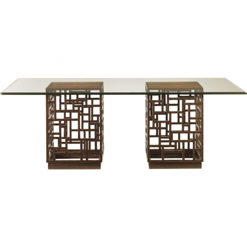 South Seas Dining Table in Distressed Metal & Crushed Bamboo with 84" Rectangular Glass