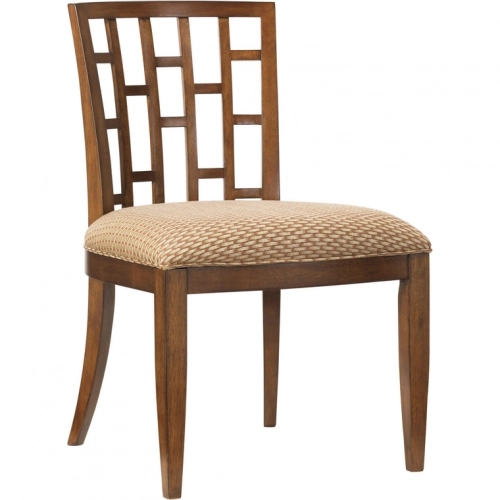 Lanai Dining Side Chair in Caledonia Tan & Rust Pattern Fabric & Wood (Set of 2)