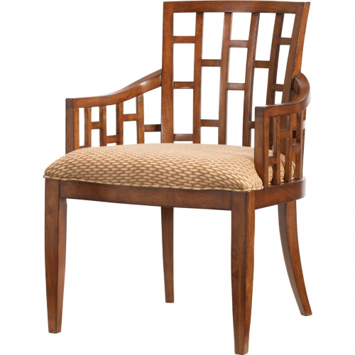 Lanai Grid Back Dining Arm Chair in Bali with Tan & Rust Fabric