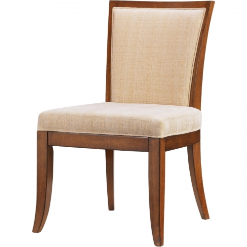 Kowloon Slat Back Dining Side Chair in Bali with Taupe & Cream Fabric (Set of 2)
