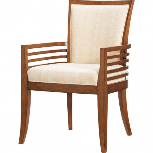 Kowloon Slat Back Dining Arm Chair in Bali with Taupe & Cream Fabric
