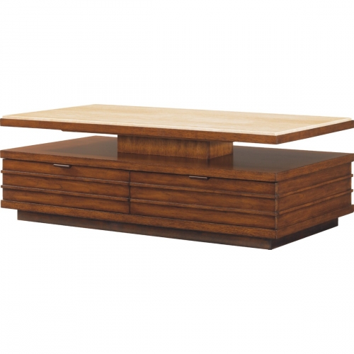 Solstice Cocktail Table with Travertine Marble Top on Bali & Walnut Base