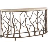 Bannister Garden Console Table in Travertine & Metal