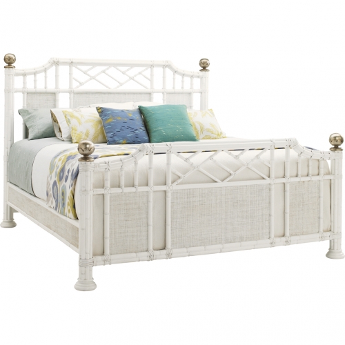 Pritchards Bay Panel Queen Headboard in White Wood & Raffia