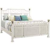 Pritchards Bay Queen Panel Bed in White Wood & Raffia