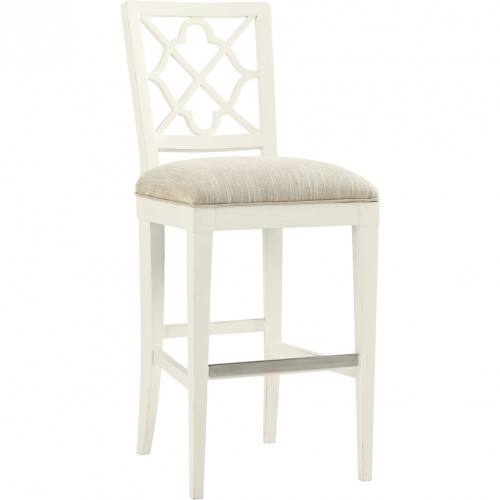 Newstead Bar Stool in White Wood & Parchment Fabric