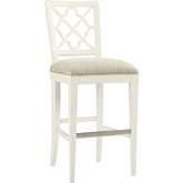 Newstead Bar Stool in White Wood & Parchment Fabric