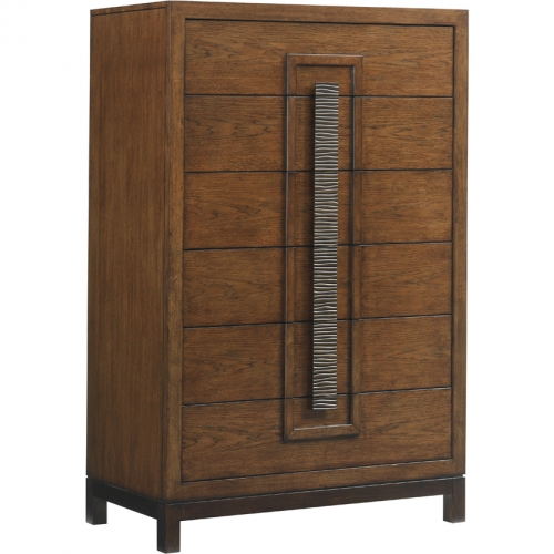 Java 6 Drawer Chest in Wood, Dark Walnut & Metal