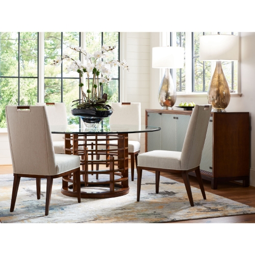 Meridien 60" Round Dining Table Wood & Glass