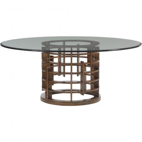 Meridien 72" Round Dining Table in Wood & Glass