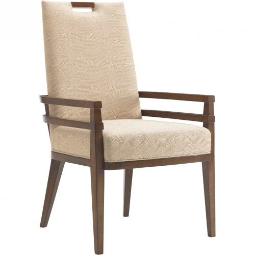 Coles Bay Dining Arm Chair in Gold Fabric & Wood (Set of 2)