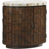 Banyan Oval End Table in Ivory & Taupe Stone & Wood Blocks
